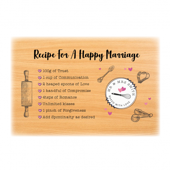Personalised Rectangular Recipe For A Happy Marriage Board (Kitchen Design) Personalised and Bespoke