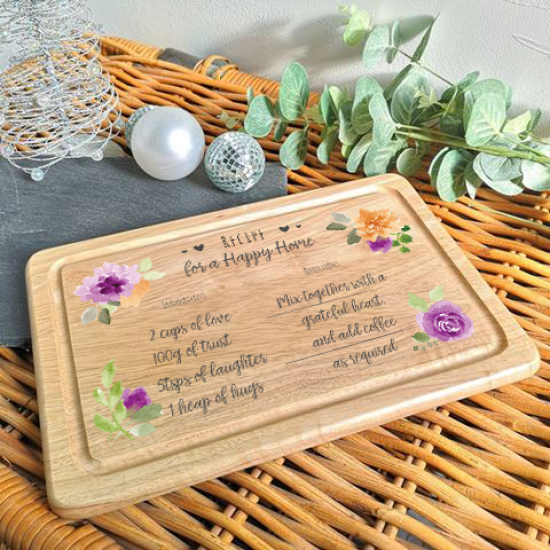 Personalised Rectangular Recipe For A Happy Home Board (Floral Design) Personalised and Bespoke