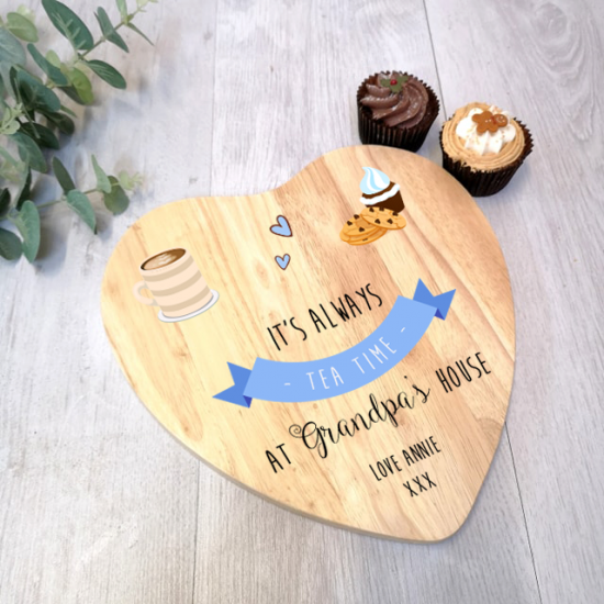Personalised Heart Cake Board - Tea Pot - Blue Personalised and Bespoke
