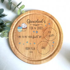 Personalised Round Cake Board - Tea and Cakes - Blue Personalised and Bespoke