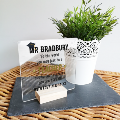 Personalised Acrylic To The World - Desk Sign and Oak Stand Teachers