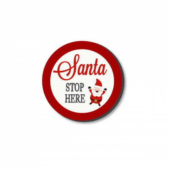 3mm Printed Token - Santa Stop Here - Red and White Christmas Craft Shapes