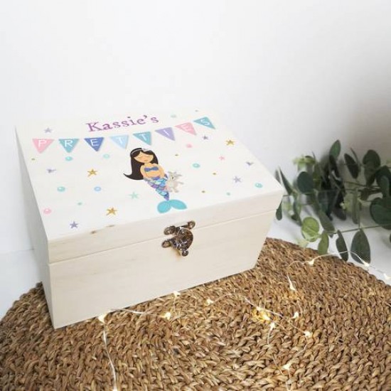 Personalised Printed Wooden Box - Mermaid  Personalised and Bespoke
