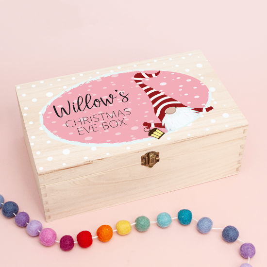 Personalised Rectangular Printed Christmas Eve Box - Gnome Pink Personalised and Bespoke