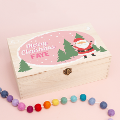 Personalised Rectangular Printed Box - Happy Santa Pink Personalised and Bespoke