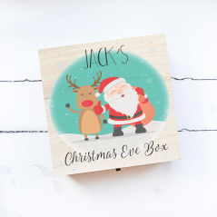 Personalised Square Printed Christmas Eve Box Design - Turquoise Santa Personalised and Bespoke