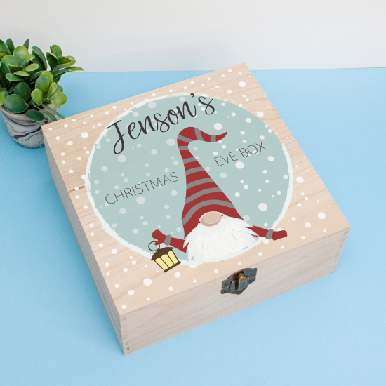 Personalised Square Printed Christmas Eve Box Design - Gnome Blue Personalised and Bespoke