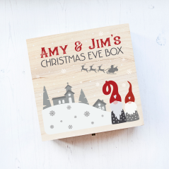 Personalised Square Printed Christmas Eve Box Design - Gnome Couple Personalised and Bespoke