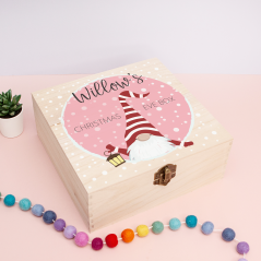 Personalised Square Printed Christmas Eve Box Design - Gnome Pink Personalised and Bespoke