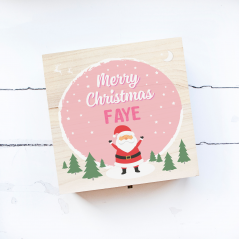 Personalised Square Printed Christmas Eve Box Design - Happy Santa Pink Personalised and Bespoke