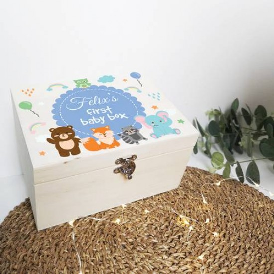 Personalised Printed Wooden Box - Animals - Blue Personalised and Bespoke