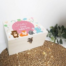 Personalised Printed Wooden Box - Animals - Pink Personalised and Bespoke