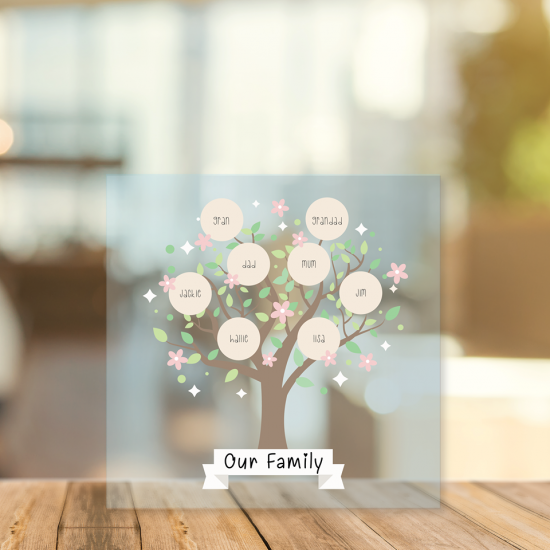 Printed Acrylic Family Tree - Our Family Tree with Circles Personalised and Bespoke