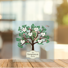 Printed Acrylic Family Tree - Leafy Tree with Plaque Personalised and Bespoke