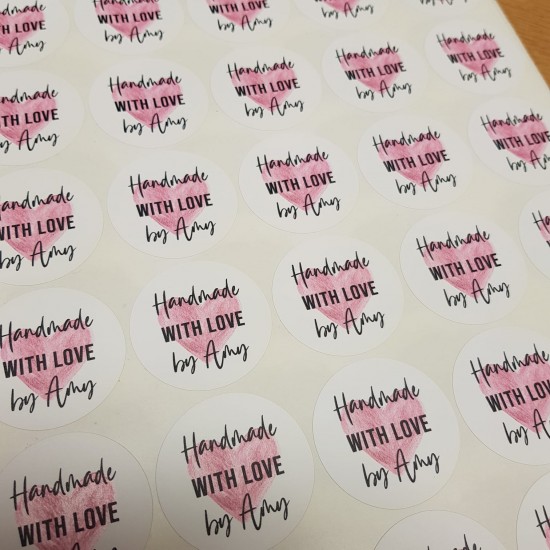 Printed Vinyl Sticker Sheets - Handmade with Love  (red heart) PRINTED VINYL DESIGNS