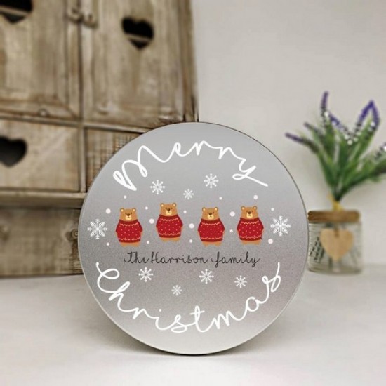 Personalised Printed Silver Cake Tin - Bears In Jumpers Personalised and Bespoke