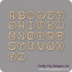 3mm MDF Welded Letter in a Scalloped Circle - Uppercase Only Basic Plaque Shapes