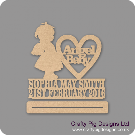 4mm mdf Angel Baby Girl With Wings Plinth Double Row Name And Date Baby Shapes