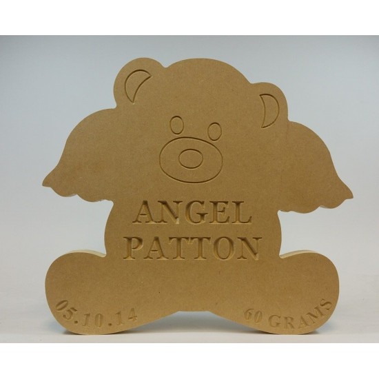 18mm Freestanding Angel Wing Bear (with Personalised Name, Date and Weight Engraving) Baby Shapes