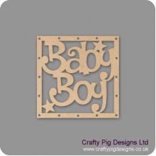 3mm MDF Square Baby Boy plain box topper - with star cut out border Baby Shapes