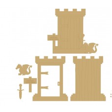 3mm MDF Castle Fairy Door for Boys with sword, dragon and sign Fairy Doors and Fairy Shapes