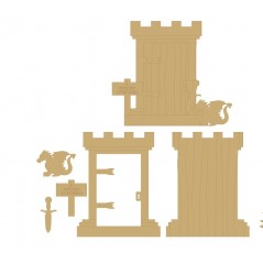3mm MDF Castle Fairy Door for Boys with sword, dragon and sign Fairy Doors and Fairy Shapes