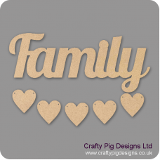 3mm MDF Family Word and Five Hearts - Style 3 Quotes & Phrases