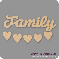 3mm MDF Family Word And Five Hearts - Susa Font Quotes & Phrases