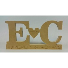 18mm Freestanding Initials And Heart Design (Forever & Always) 18mm MDF Engraved Craft Shapes