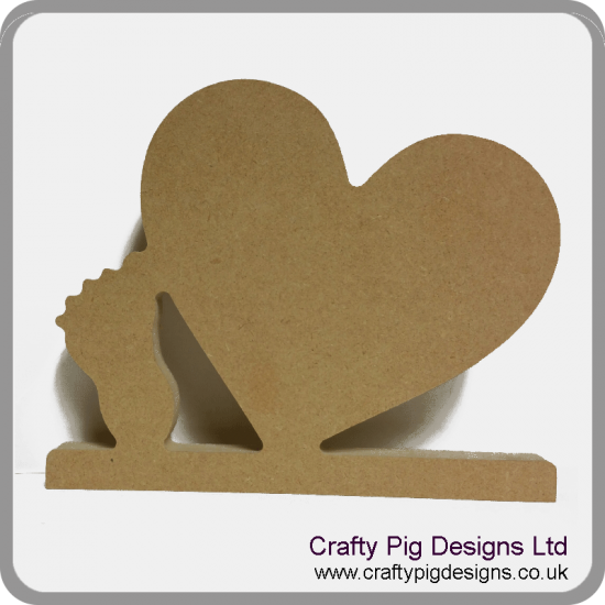 18mm Freestanding Slanted Heart with baby foot 18mm MDF Craft Shapes