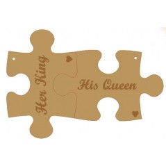 3mm MDF His and Hers Interlocking Keyrings - Her King - His Queen Keys and Keyrings