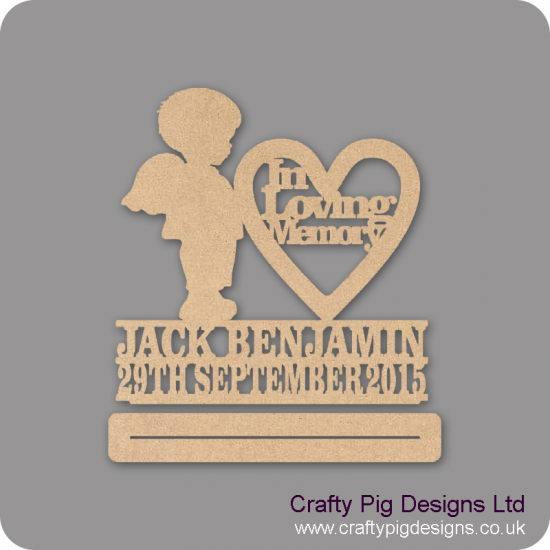 4mm mdf In Loving memory Boy With Wings Plinth Double Row Name And Date Baby Shapes