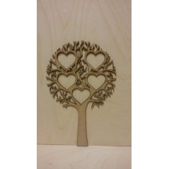 3mm MDF Tree with 5 Hearts  - Personalised with Your Names or Initials Trees Freestanding, Flat & Kits