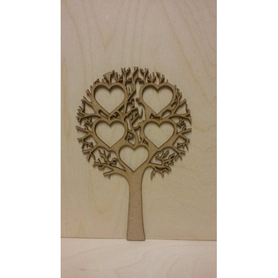 3mm MDF Tree with 5 Hearts  - Personalised with Your Names or Initials Trees Freestanding, Flat & Kits