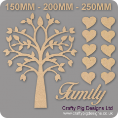 3mm MDF Tree Pointy Leaves Family Tree Kit Romantic Hearts Trees Freestanding, Flat & Kits