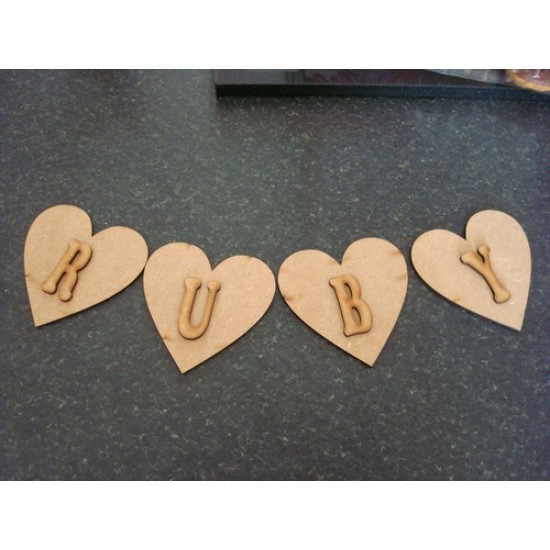 3mm MDF Heart Bunting (single with letter) Bunting