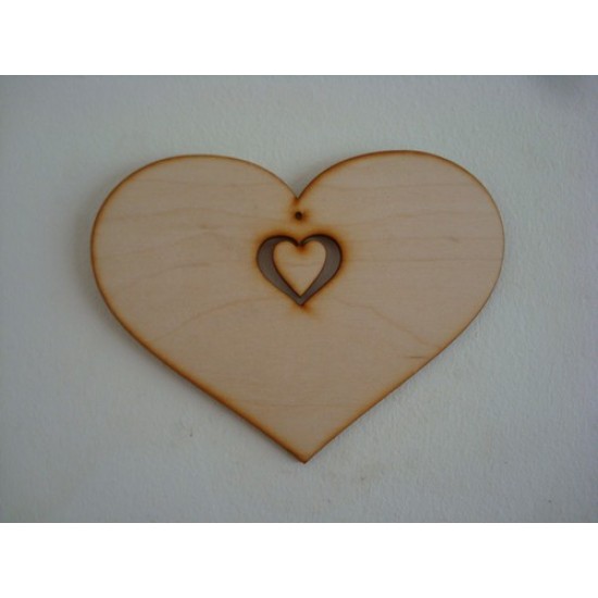 3mm MDF Country Heart with Small Heart Dangling attached (sized by width) Hearts