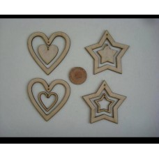 3mm MDF Hearts and Stars with centre heart and star Hearts