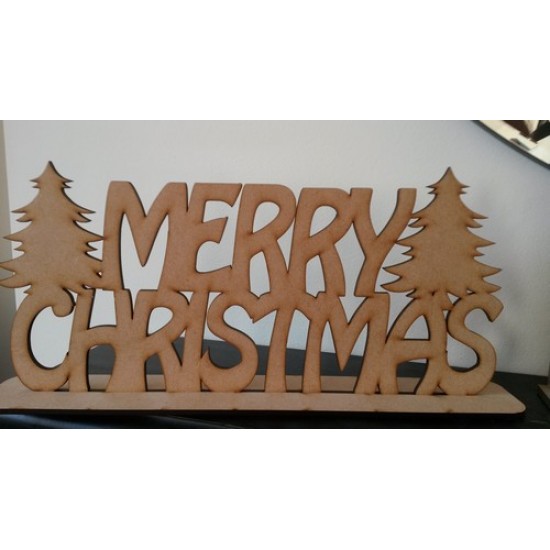 3mm MDF Merry Christmas on Plinth (2 trees) Christmas Quotes & Signs