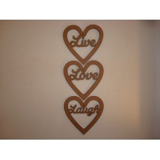 3mm MDF LIVE LAUGH  LOVE words in hearts (set of 3) Hearts With Words