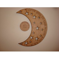 3mm MDF I Love You to the Moon and Back words in moon crescent with stars Valentines