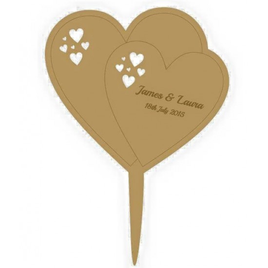 3mm MDF Matching Hearts - Wedding Cake topper - Personalised with names & date  Personalised and Bespoke
