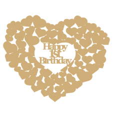 3mm MDF Happy 1st Birthday heart of hearts Hearts With Words