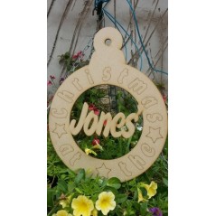3mm MDF Christmas Bauble - etched wording - personalised with surname of your choice Personalised and Bespoke