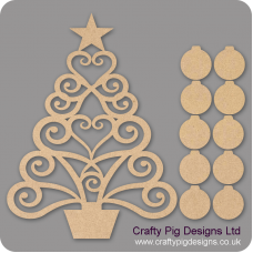 3mm MDF Larger Christmas Family Tree Kit with 25 Baubles Trees Freestanding, Flat & Kits