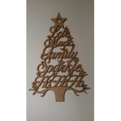 3mm MDF Christmas Word Tree - Love Magic Family Sparkle HoHoHo Christmas Shapes
