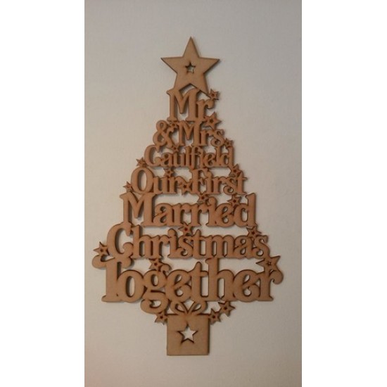3mm MDF Our First Married Christmas Together Tree - personalised with surname Trees Freestanding, Flat & Kits