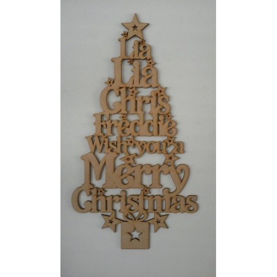 3mm MDF Wish You a Merry Christmas Tree (with your choice of names) Christmas Shapes