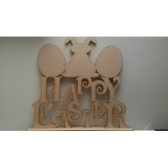 4mm MDF Happy Easter on Plinth with Egg and Bunnies Easter