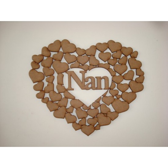 3mm MDF Nan/Nana/Love/Mum/Dad/Grandpa/Grandad/Grandma/Family/Mummy/Mamo in a heart of hearts Mother's Day
